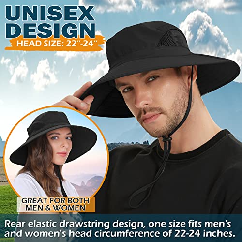 EINSKEY Unisex Sun Hat, Waterproof Wide Brim Bucket Hat Packable Boonie Hat for Fishing Hiking Gardening Safari Beach Black