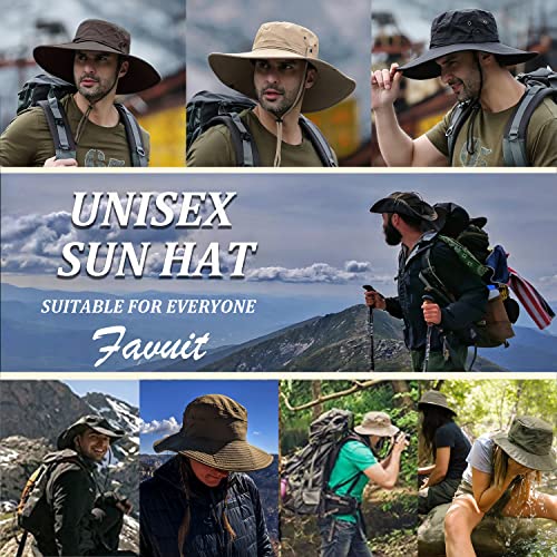 Favuit Sun Hats Safari Hat UV Protection Wide Brim Summer Hat Cotton Foldable Fishing Hiking Cap Breathable Cowboy Style Boonie Hat for Men Women Outdoor (Beige)