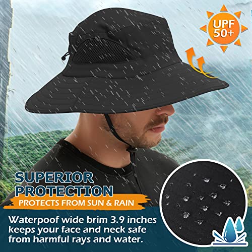 EINSKEY Unisex Sun Hat, Waterproof Wide Brim Bucket Hat Packable Boonie Hat for Fishing Hiking Gardening Safari Beach Black