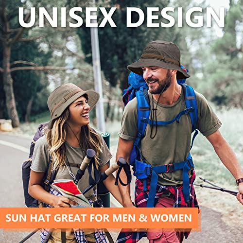 Obling Sun Hat UV Protection Bucket Hat Summer Hats Beach Hat Safari Boonie Hat Foldable Fishing Hat with Breathable Mesh and Adjustable Chin Strap for Men Women (Khaiki) Khaki