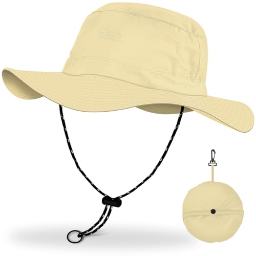 BROTOU UPF 50 Foldable Unisex Wide Brim Sun Hats, Breathable UV Protection Summer Hat, Waterproof Fishing Hiking Walking Hat for Men & Women (Khaki)