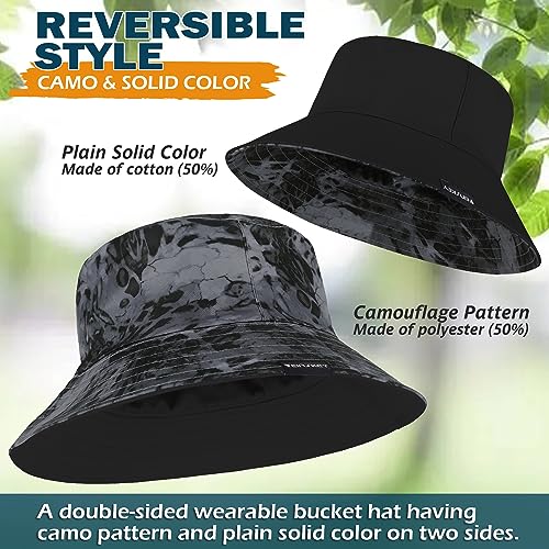 EINSKEY Reversible Camo Bucket Hat, Unisex UPF 50+ Cotton Sun Hat for Outdoor Beach Travel Golf Safari Fishing Travelling Hiking