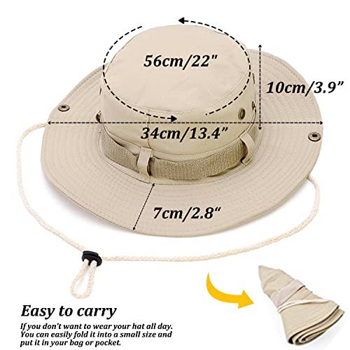 Favuit Sun Hats Safari Hat UV Protection Wide Brim Summer Hat Cotton Foldable Fishing Hiking Cap Breathable Cowboy Style Boonie Hat for Men Women Outdoor (Beige)