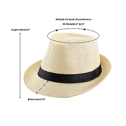 Faletony Unisex Fedora Hat Trilby Straw Hats Summer Panama Beach Sun Cap,Beige