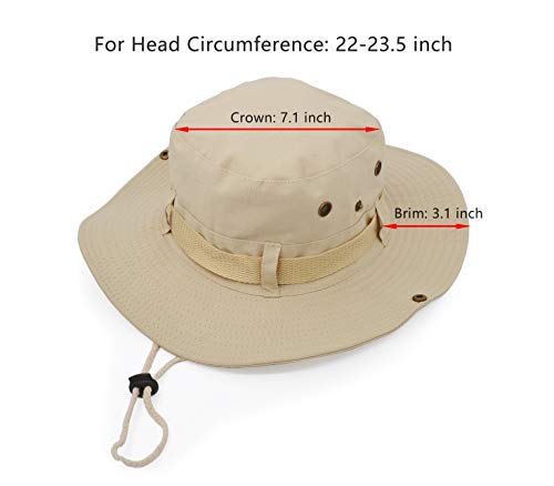 Boonie  Hat, Outdoor Wide Brim Sun Protect Hat, Double Layer Classic US Combat Army Style Bush Jungle Sun Cap for Fishing Hunting Camping Khaki