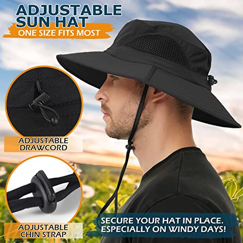 EINSKEY Unisex Sun Hat, Waterproof Wide Brim Bucket Hat Packable Boonie Hat for Fishing Hiking Gardening Safari Beach Black