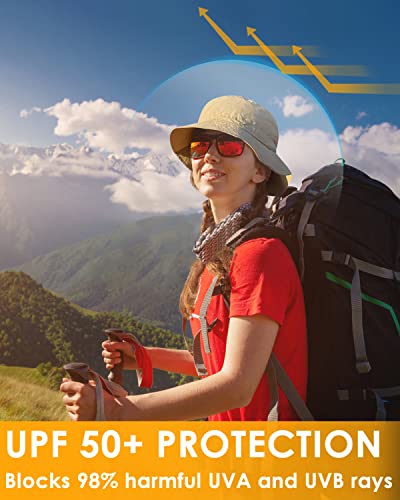 BROTOU UPF 50 Foldable Unisex Wide Brim Sun Hats, Breathable UV Protection Summer Hat, Waterproof Fishing Hiking Walking Hat for Men & Women (Khaki)