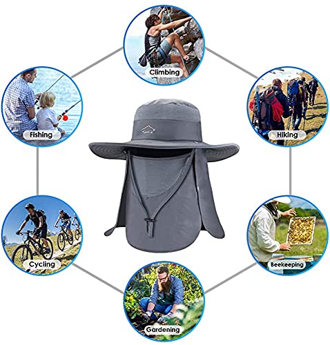 BROTOU Unisex Outdoor Mesh Sun Hats, UPF 50+ UV Protection, Wide Brim, Breathable, with Face & Neck Cover, for Cycling, Fishing, Hiking, Boating (Green)