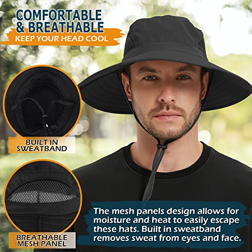EINSKEY Unisex Sun Hat, Waterproof Wide Brim Bucket Hat Packable Boonie Hat for Fishing Hiking Gardening Safari Beach Black