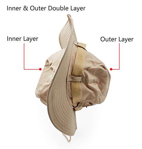 Boonie  Hat, Outdoor Wide Brim Sun Protect Hat, Double Layer Classic US Combat Army Style Bush Jungle Sun Cap for Fishing Hunting Camping Khaki