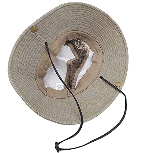 THENICE Unisex Cotton Sun Cap Outdoor Bucket Mesh Boonie Hat (S01-Khaki)