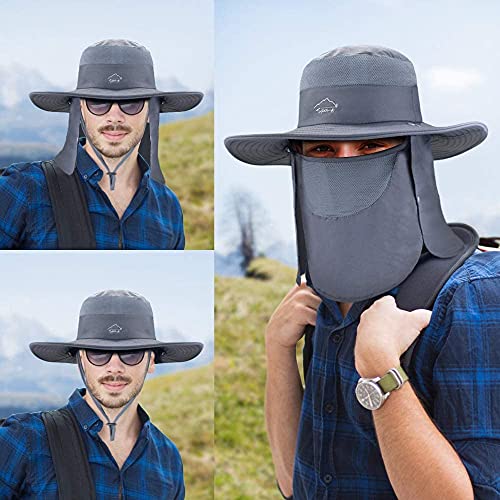 BROTOU Unisex Outdoor Mesh Sun Hats, UPF 50+ UV Protection, Wide Brim, Breathable, with Face & Neck Cover, for Cycling, Fishing, Hiking, Boating (Green)