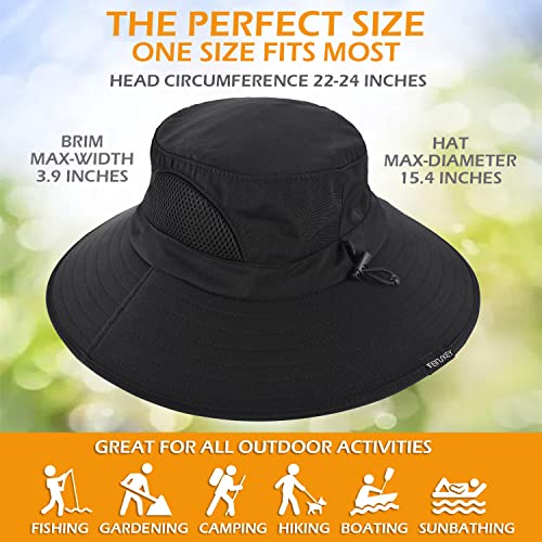 EINSKEY Unisex Sun Hat, Waterproof Wide Brim Bucket Hat Packable Boonie Hat for Fishing Hiking Gardening Safari Beach Black