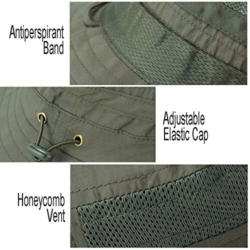 TourKing Mens Sun Hat Summer Wide Brimmed Bucket Hat Wide Brim Beach Hat UPF50+ UV Protection (Green)