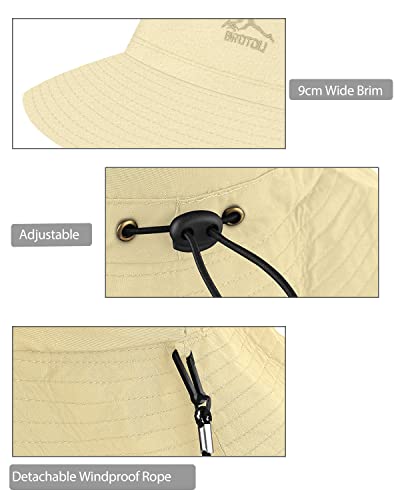 BROTOU UPF 50 Foldable Unisex Wide Brim Sun Hats, Breathable UV Protection Summer Hat, Waterproof Fishing Hiking Walking Hat for Men & Women (Khaki)