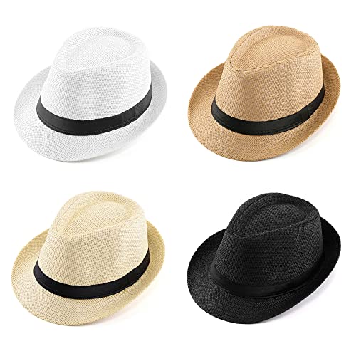 Faletony Unisex Fedora Hat Trilby Straw Hats Summer Panama Beach Sun Cap,Beige
