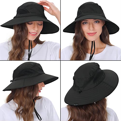 EINSKEY Unisex Sun Hat, Waterproof Wide Brim Bucket Hat Packable Boonie Hat for Fishing Hiking Gardening Safari Beach Black