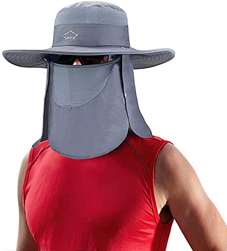 BROTOU Unisex Outdoor Mesh Sun Hats, UPF 50+ UV Protection, Wide Brim, Breathable, with Face & Neck Cover, for Cycling, Fishing, Hiking, Boating (Green)