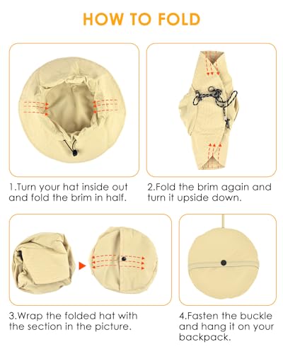 BROTOU UPF 50 Foldable Unisex Wide Brim Sun Hats, Breathable UV Protection Summer Hat, Waterproof Fishing Hiking Walking Hat for Men & Women (Khaki)