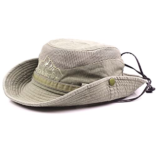 THENICE Unisex Cotton Sun Cap Outdoor Bucket Mesh Boonie Hat (S01-Khaki)