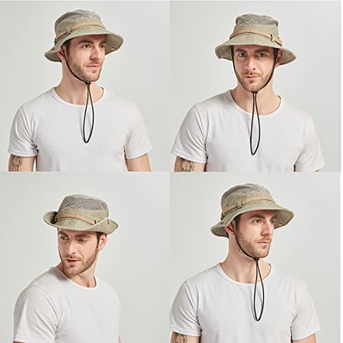 KeepSa Cotton Sun Hat UV Protection Summer Hats Beach Hat Safari Boonie Hat Foldable Fishing Hat with Breathable Mesh and Adjustable Chin Strap Khaki