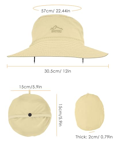 BROTOU UPF 50 Foldable Unisex Wide Brim Sun Hats, Breathable UV Protection Summer Hat, Waterproof Fishing Hiking Walking Hat for Men & Women (Khaki)