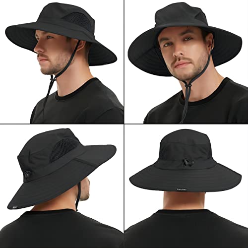 EINSKEY Unisex Sun Hat, Waterproof Wide Brim Bucket Hat Packable Boonie Hat for Fishing Hiking Gardening Safari Beach Black