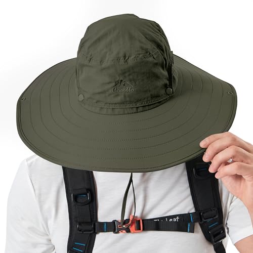 Cooltto Sun Hats for Men/Women with UPF 50+ UV Protection, Wide Brim Waterproof Breathable for Cycling, Fishing, Hiking, Golf, Climbing, Safari, Boating, Gardening and Other Outdoor Sports Army Green