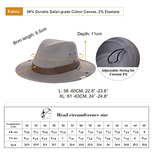 Comhats UPF 50 Cotton Safari Fedora Aussie Hat Men, Womens UV Protection Sun Hat for Fishing Hiking Walking, Summer Bush Hat, Wide Brim Travel Adventurer Hat, Beige White L
