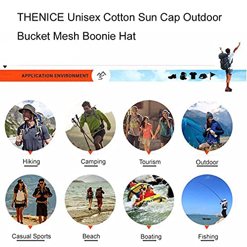 THENICE Unisex Cotton Sun Cap Outdoor Bucket Mesh Boonie Hat (S01-Khaki)