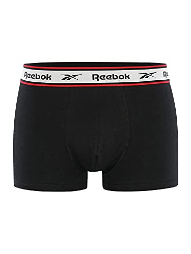 Reebok Men's Boxer Shorts 100% Cotton, Multipack of 3 Trunks, Black, Medium (Pack of 3)