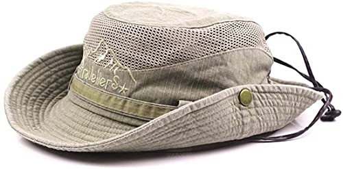 THENICE Unisex Cotton Sun Cap Outdoor Bucket Mesh Boonie Hat (S01-Khaki)
