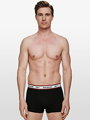 Reebok Men's Boxer Shorts 100% Cotton, Multipack of 3 Trunks, Black, Medium (Pack of 3)