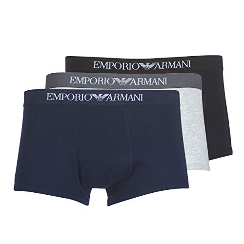 Emporio Armani Men's 3-pack Cotton Trunks underwear, Grey/Navy/Black, XL UK