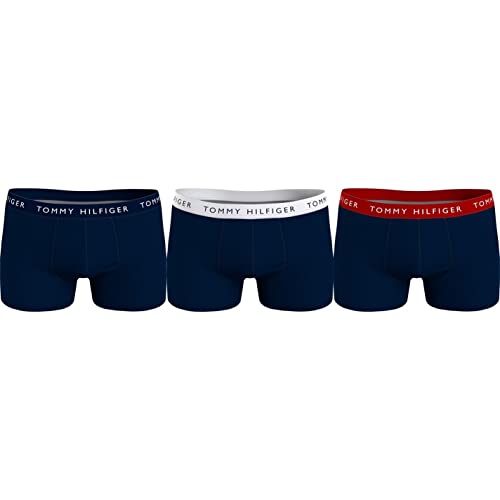 Tommy Hilfiger Men Boxer Short Trunks Underwear Pack of 3, Multicolor (Desert Sky/White/Primary Red), S