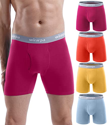 wirarpa Men's Underwear Trunks Cotton Stretch Boxer Shorts Open Fly Tagless Underpants for Men Regular Leg 4 Pack Multicoloured Size M