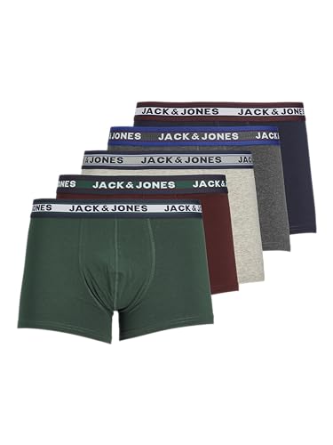 JACK & JONES Jacoliver Trunks 5 Pack Dark Grey Melan/Sea Moss - Medium