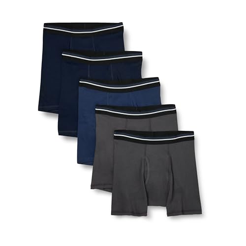 Amazon Essentials Men's Tag-Free Boxer Briefs, Pack of 5, Charcoal/Dark Blue/Dark Navy, XL