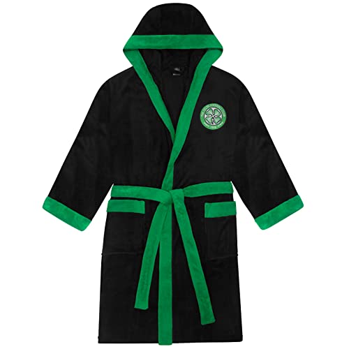 Celtic FC Official Gift Mens Hooded Fleece Dressing Gown Robe Black Large