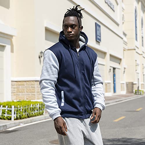 AOTORR Men's Hoodies Full Zip Fleece Jacket Coat Winter Warm Oversized Zip Up Hooded Top with Pockets Blue Gray XL