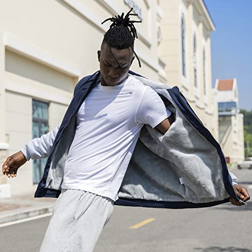 AOTORR Men's Hoodies Full Zip Fleece Jacket Coat Winter Warm Oversized Zip Up Hooded Top with Pockets Blue Gray XL