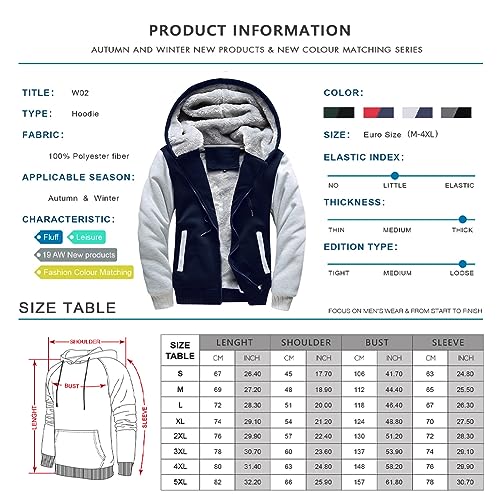 AOTORR Men's Hoodies Full Zip Fleece Jacket Coat Winter Warm Oversized Zip Up Hooded Top with Pockets Blue Gray XL