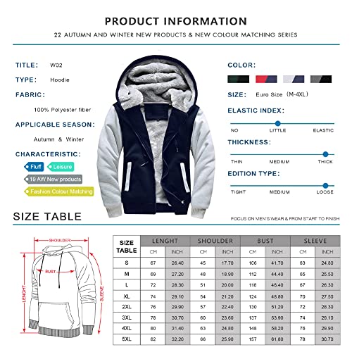 AOTORR Men's Hoodies Full Zip Fleece Jacket Coat Winter Warm Oversized Zip Up Hooded Top with Pockets Blue Gray XL