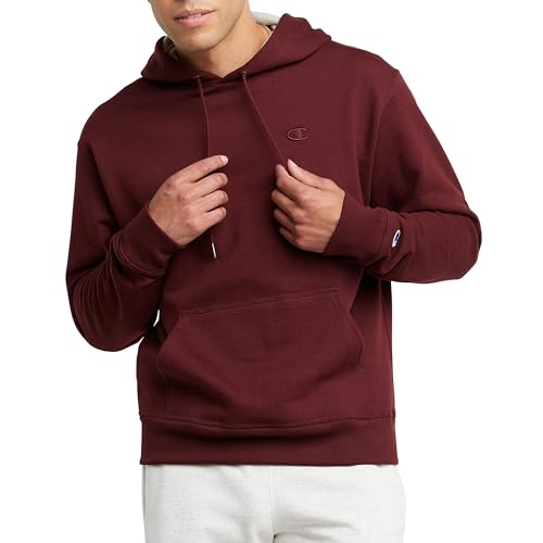 Champion Men's Sweatshirt, Powerblend Hoodie for Men, Iconic 'C' Logo Hoody, Maroon-407d55, L UK