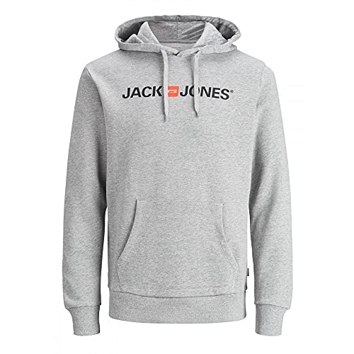 JACK & JONES Men's Jjecorp Logo Sweat Hood Noos Hoodie, Grey (Light Grey Melange Detail:reg Fit - Melange), Medium