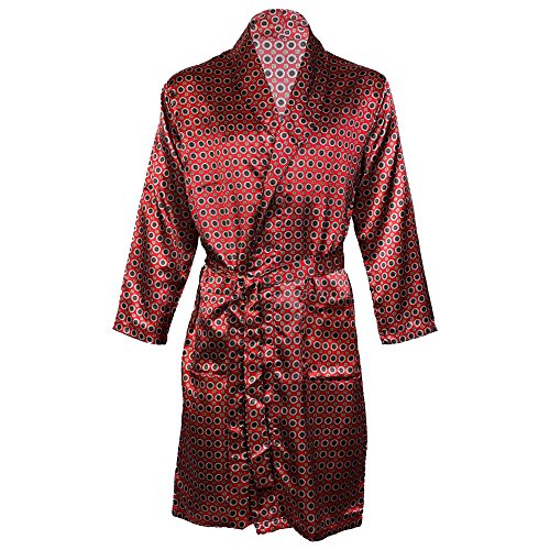 Octave® Mens Luxury Summer Printed Satin Kimono Wrap/Robe/Dressing Gown [Robe Size Large, Colour Red]