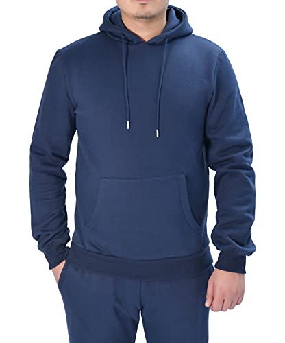 M17 Mens Recyled Pullover Hoodie Casual Hooded Sweatshirt Hoody Jumper Top Classic Plain Jacket Long Sleeve with Pocket (S, Navy), Blue