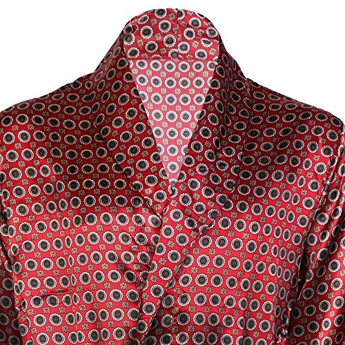 Octave® Mens Luxury Summer Printed Satin Kimono Wrap/Robe/Dressing Gown [Robe Size Large, Colour Red]