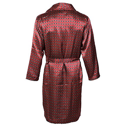 Octave® Mens Luxury Summer Printed Satin Kimono Wrap/Robe/Dressing Gown [Robe Size Large, Colour Red]