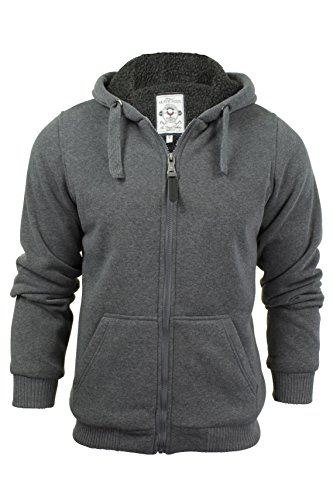 Brave Soul Mens Hooded Sweatshirt Jumper 'Zone' Hoodie Sherpa Lined (Charcoal) L